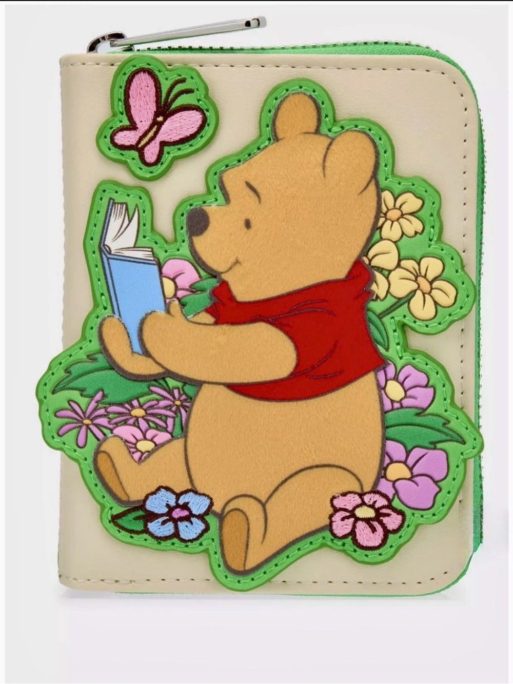 NEW Loungefly Disney Fuzzy WINNIE the POOH Reading Book Floral Zip Around Wallet